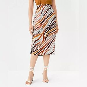 Ann Taylor Brown & Blue Zebra Stripe Side Slit Pencil Midi Skirt Size 10